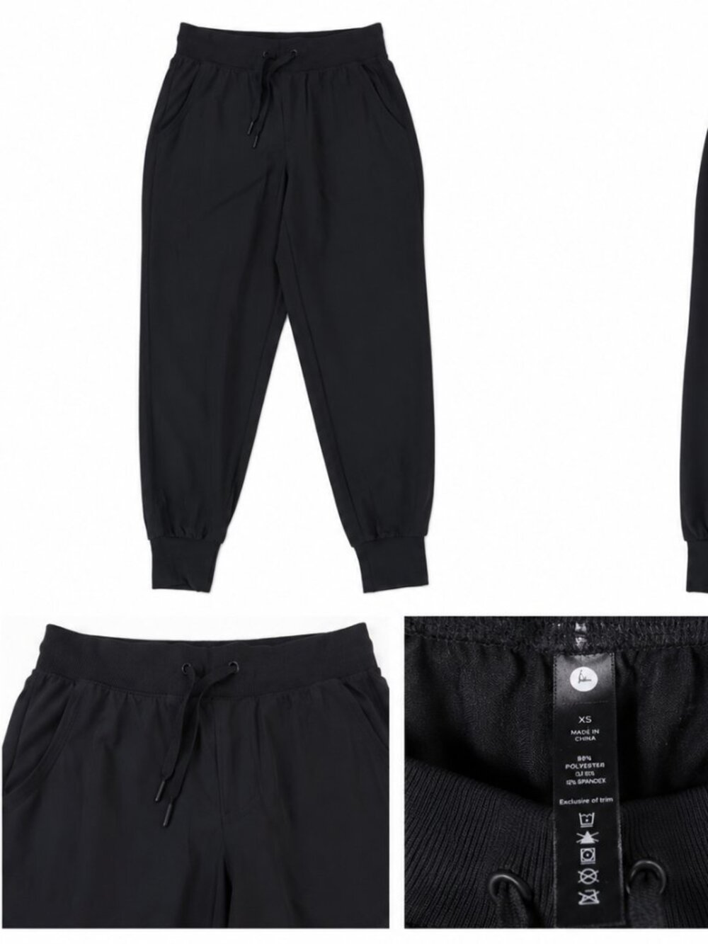 Black Jogger Pants XS – Lightweight Drawstring Athleisure Pants